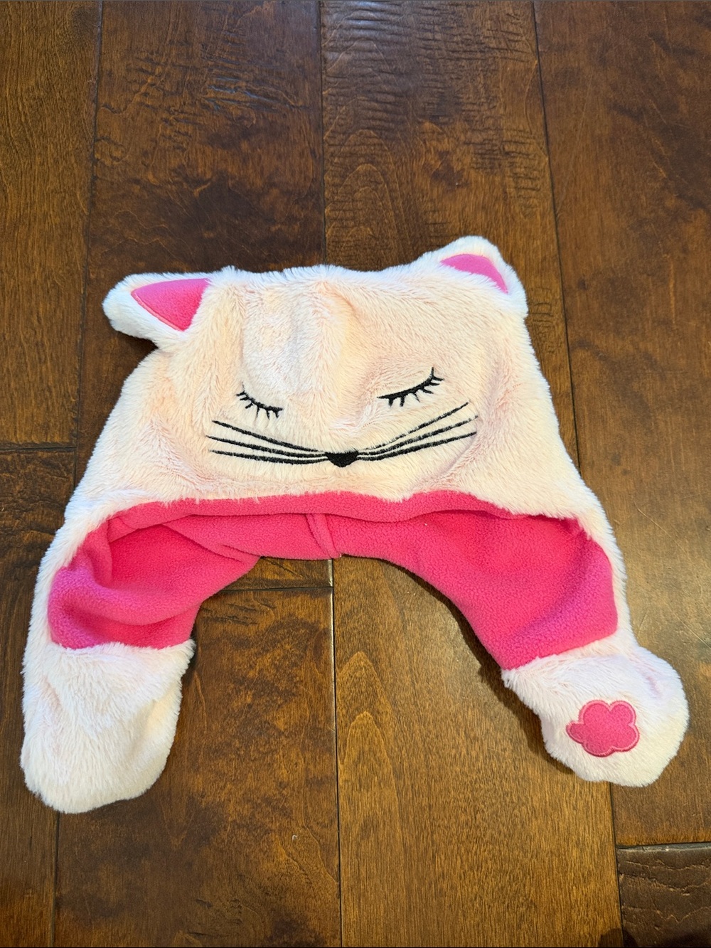Kids Pink Cat Ear Plush Beanie Hat